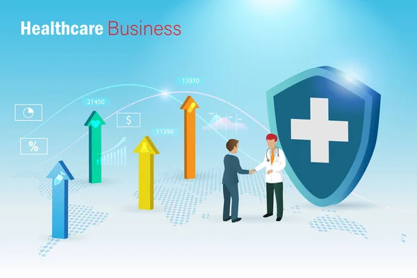 Doctor Businessman Handshake Growth Graph Medical Healthcare Business Medical Business — Vettoriale Stock