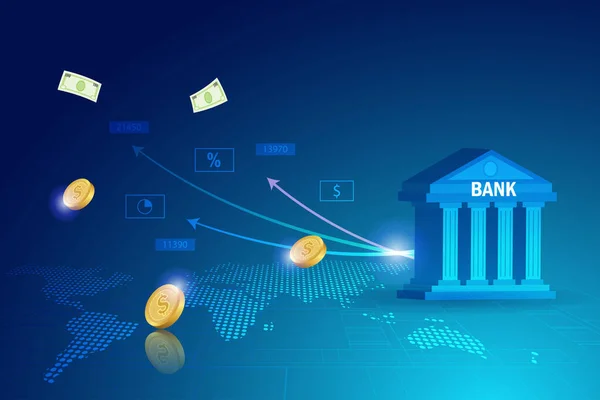 Digital Finance Banking Investment Service Futuristic Background Bank Building Online — Stockvektor