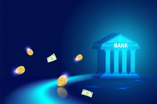 Digital Finance Banking Service Futuristic Background Bank Building Online Payment — 图库矢量图片