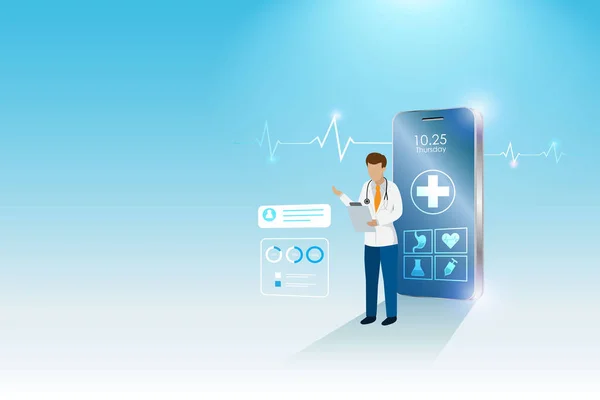 Virtual Doctor Online Hospital Online Consultation Doctor Smartphone Diagnosis Patient — 图库矢量图片