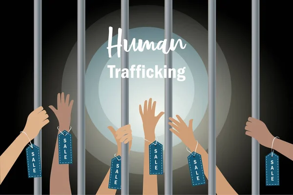 Conceito Tráfico Seres Humanos Direitos Humanos Mãos Abusadas Com Venda — Vetor de Stock