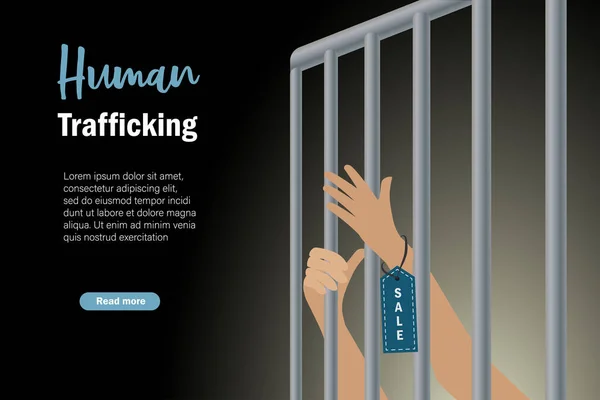 Conceito Tráfico Seres Humanos Direitos Humanos Mãos Venda Etiqueta Prisão — Vetor de Stock