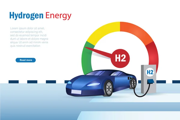 水素ガスステーション燃料ディスペンサーのH2車 環境に優しい輸送と炭素排出量のためのグリーンH2代替持続可能な燃料とエネルギー無料 — ストックベクタ