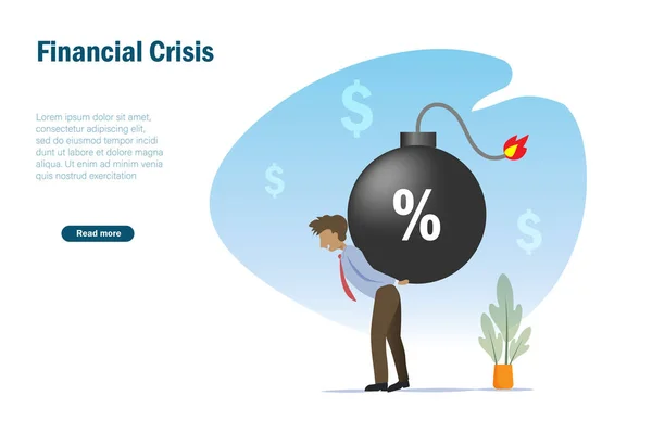 ビジネスマンは利子負債の爆弾を持ち帰ります 生活費 手形費用 債務ストレスの高い金融危機 — ストックベクタ