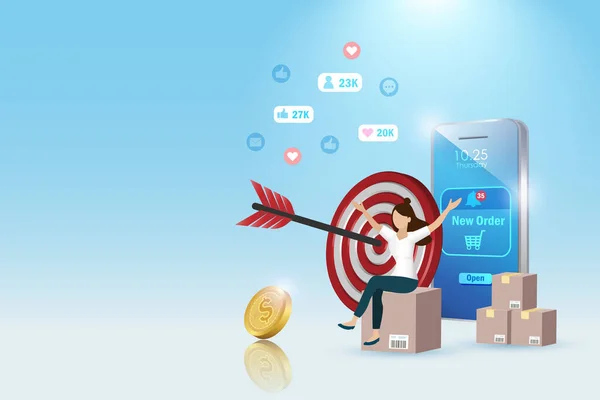 Målinriktad Marknadsföring Småföretag Online Shopping Hit Mål Sociala Medier Marknadsföring — Stock vektor