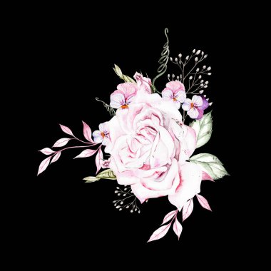 Farklı çiçeklerle suluboya güzel bir buket. Görüntü