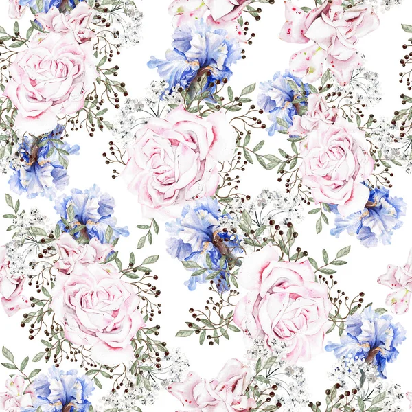 Magnifique Motif Aquarelle Sans Couture Avec Des Roses Des Fleurs — Photo