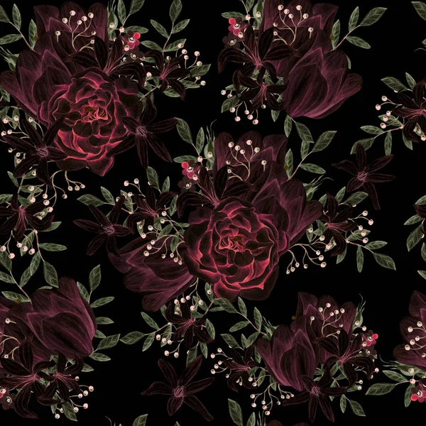 Aquarelle Motif Sans Couture Avec Des Roses Des Fleurs Pivoine — Photo