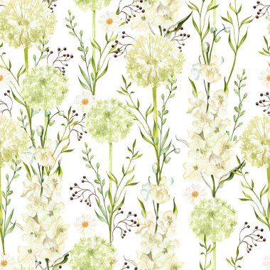 Karahindiba ve papatya çiçekli suluboya desenli. Çizim oranı