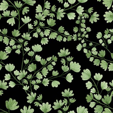 Farklı eğrelti otlarıyla suluboya kusursuz desen. Görüntü