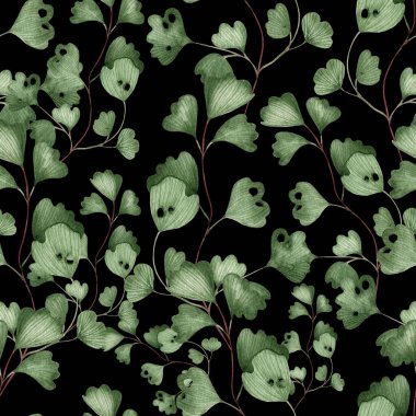 Farklı eğrelti otlarıyla suluboya kusursuz desen. Görüntü