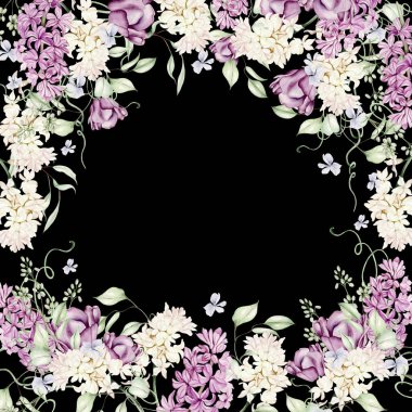 Farklı sümbül çiçekleri, laleler ve menekşeli güzel suluboya kartlar. Görüntü