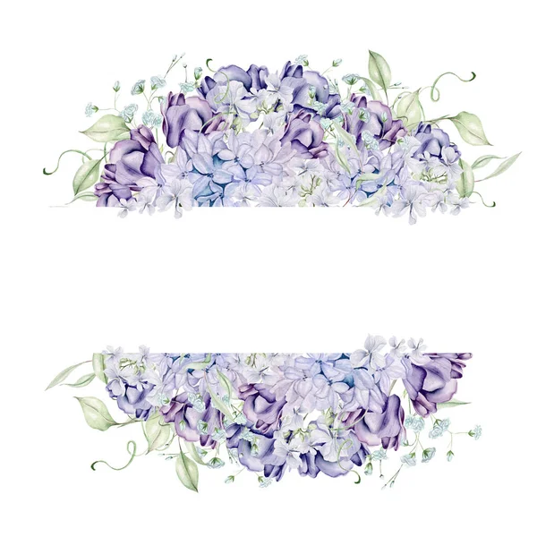 Belle Couronne Aquarelle Tendre Avec Différentes Fleurs Jacinthe Tulipes Violette — Photo