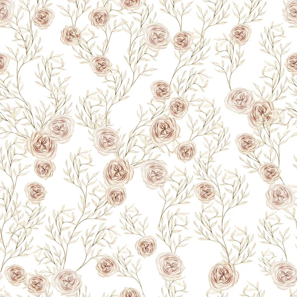 Watercolor Boho Seamless Pattern Hand Painted Rose Flowers Leaves Illustration — Stock Photo, Image