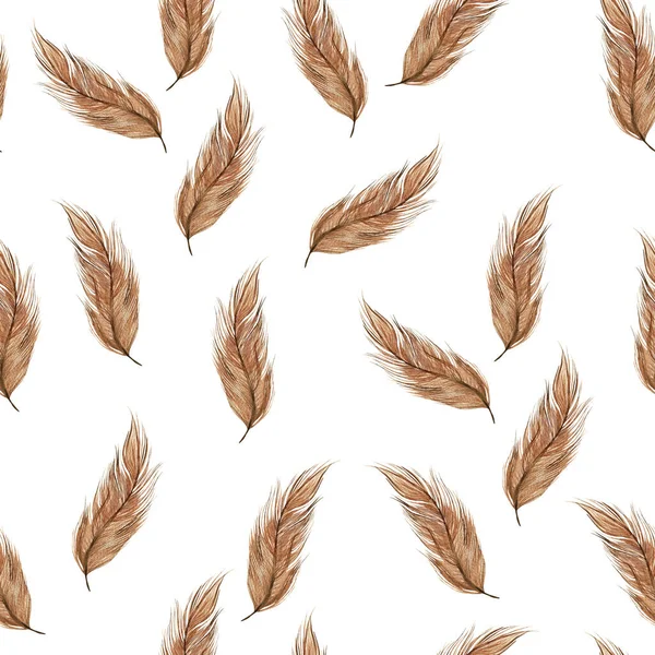 Watercolor Boho Seamless Pattern Hand Painted Feathers Illustration — Fotografia de Stock