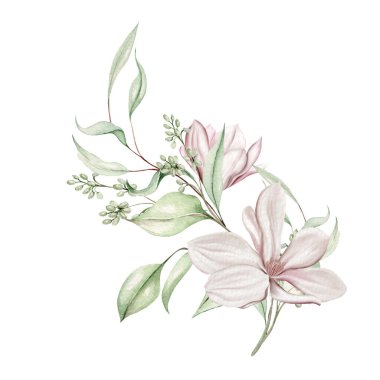 Pembe manolya çiçekli güzel dijital buket. Görüntü