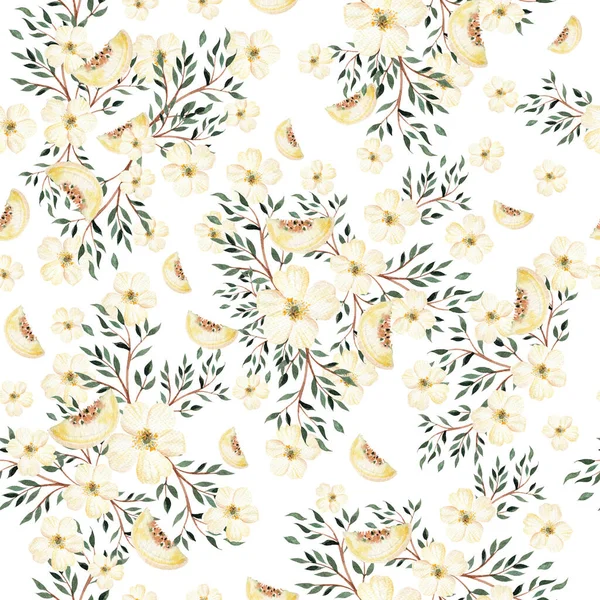 Watercolor Seamless Pattern Flowers Brunches Illustration — Fotografia de Stock