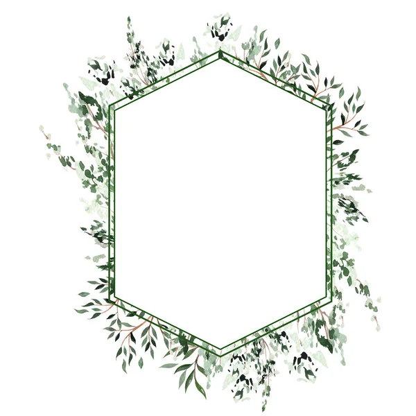 Mooi Aquarel Frame Met Verschillende Groene Bladeren Illustratie — Stockfoto