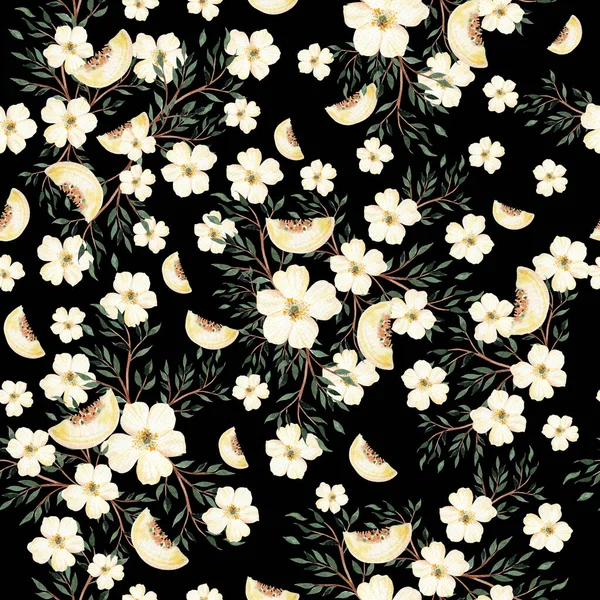 Watercolor Seamless Pattern Flowers Brunches Illustration — Fotografia de Stock