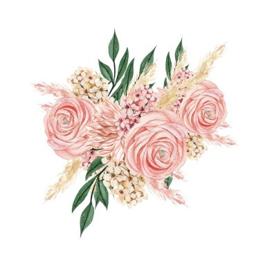 Watercolor seamless pattern with autumn wildflowers, berries and leaves. Illustration