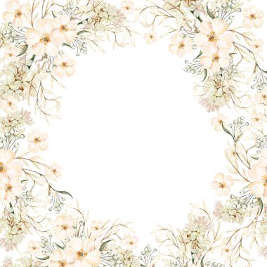 Watercolor seamless pattern with autumn wildflowers, berries and leaves. Illustration