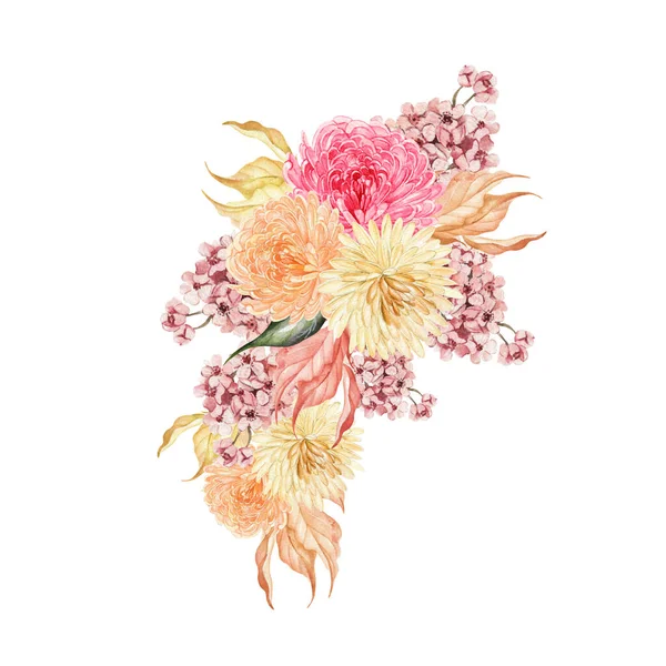 Watercolor Seamless Pattern Autumn Wildflowers Berries Leaves Illustration — Fotografia de Stock