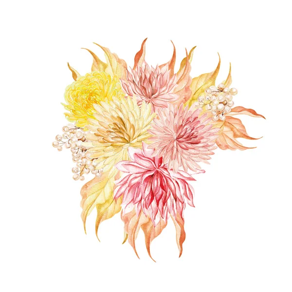 Watercolor Seamless Pattern Autumn Wildflowers Berries Leaves Illustration — ストック写真