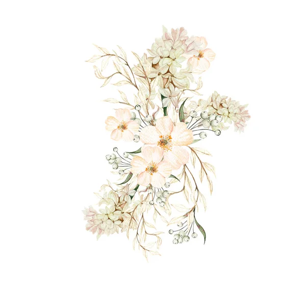 Watercolor Autumn Bouquet Wildflowers Berries Leaves Illustration — 图库照片