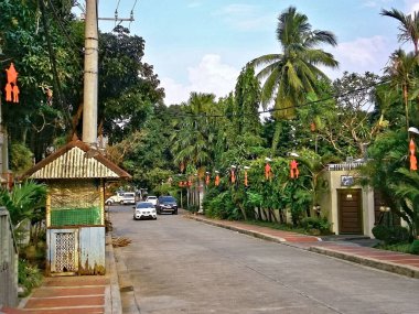 An upscale palm tree-lined road in Metro Manila. Ph.