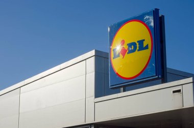 Gün ışığında Lidl 'in imzasına yakın çekim. Boston Lincs.