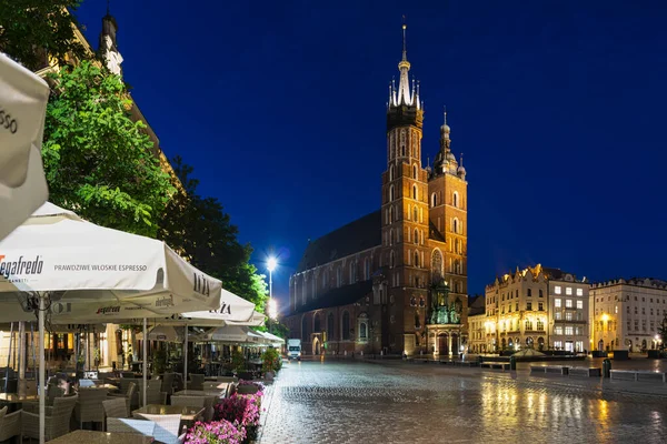 Krakau Polen Juni 2021 Nachtpanorama Des Marktplatzes Krakau Polen — Stockfoto