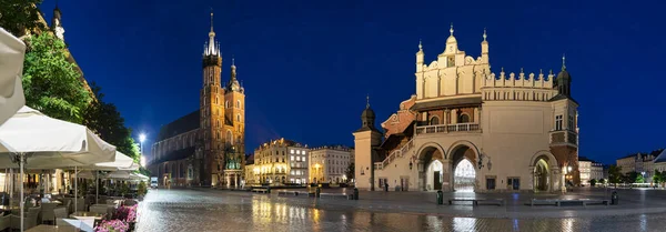 Nocna Panorama Rynku Krakowie Polska — Zdjęcie stockowe