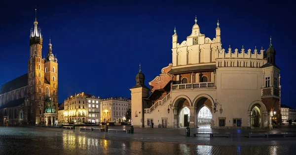 Nocna Panorama Rynku Krakowie Polska — Zdjęcie stockowe