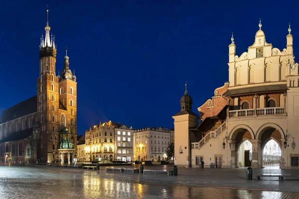 Nocna Panorama Rynku Krakowie Polska — Zdjęcie stockowe