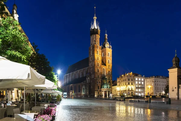 Nachtpanorama Vom Marktplatz Krakau Polen — Stockfoto