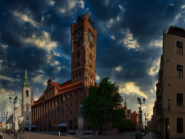 Torun Uitzicht Het Oude Stadhuis Het Standbeeld Van Nicholas Copernicus — Stockfoto