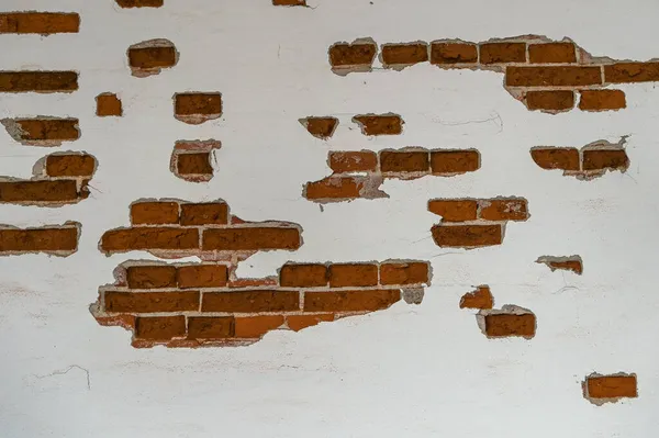 Old Brick Wall Partially Plastered White Painted Background Texture Historical — Stock Photo, Image