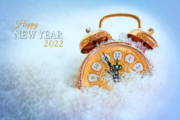 Copper Colored Vintage Alarm Clock Snow Pointing Five Minutes Twelve — 图库照片