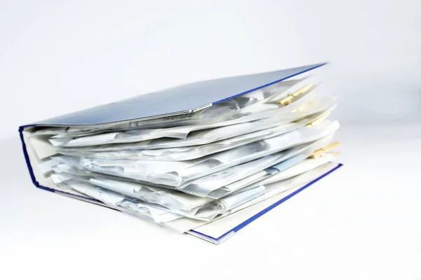 Large Ring Binder Clear Punched Pockets Full Receipts Office Management — Stock Photo, Image