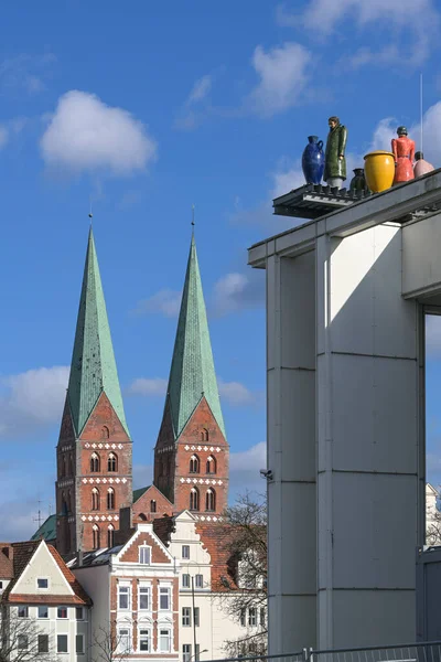 Église Sainte Marie Marienkirche Avec Deux Tours Les Sculptures Appelées — Photo