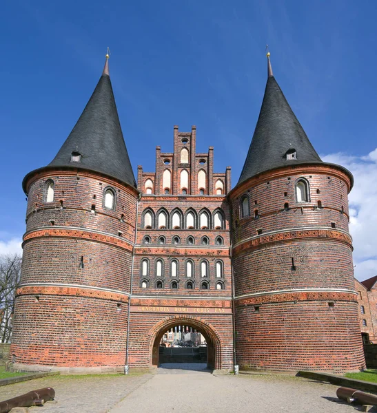 Historický Holstentor Nebo Holstenova Brána Lubecku Německu Proslulá Středověká Památka — Stock fotografie