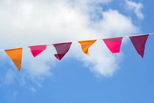 Pennants Warm Colors Hanging Line Blue Sky Clouds Decoration Summer — Photo