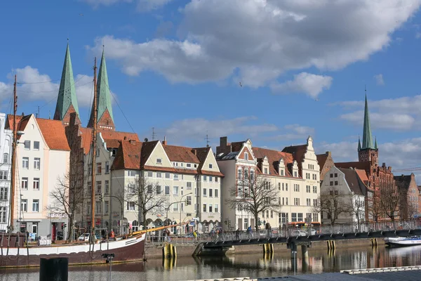 Lubeck Germany April 2022 Old Town Lubeck River Trave Baltic — Stock Photo, Image