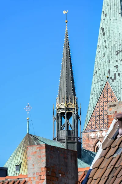 Ridge Turret Marien Church Famous Basilica Old Town Luebeck Germany — 스톡 사진