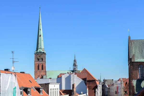 Jakobi Church Clock Tower Ridge Turret Roofs Old Town Luebeck — Stockfoto