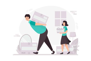 Taşınan ev illüstrasyon konsepti için eşya paketleme