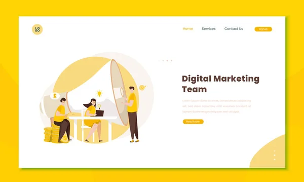 Digital Marketing Team Meeting Strategy Illustration Landing Page Concept — Stock Vector