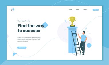 İniş sayfası şablonunda iş hedefleri konsepti için başarı illüstrasyonuna giden bir yol