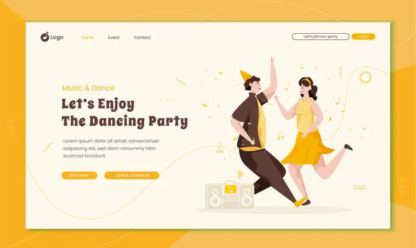 Paar Tanzt Party Illustration Auf Homepage Design — Stockvektor