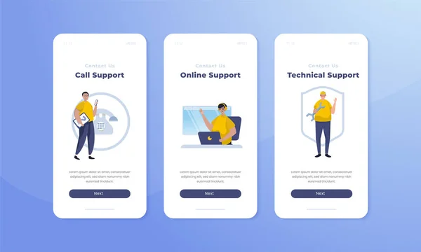 Kontaktujte Nás Stránku Ilustrací Zákaznické Podpory Palubní Mobilní Obrazovce Šablony — Stockový vektor
